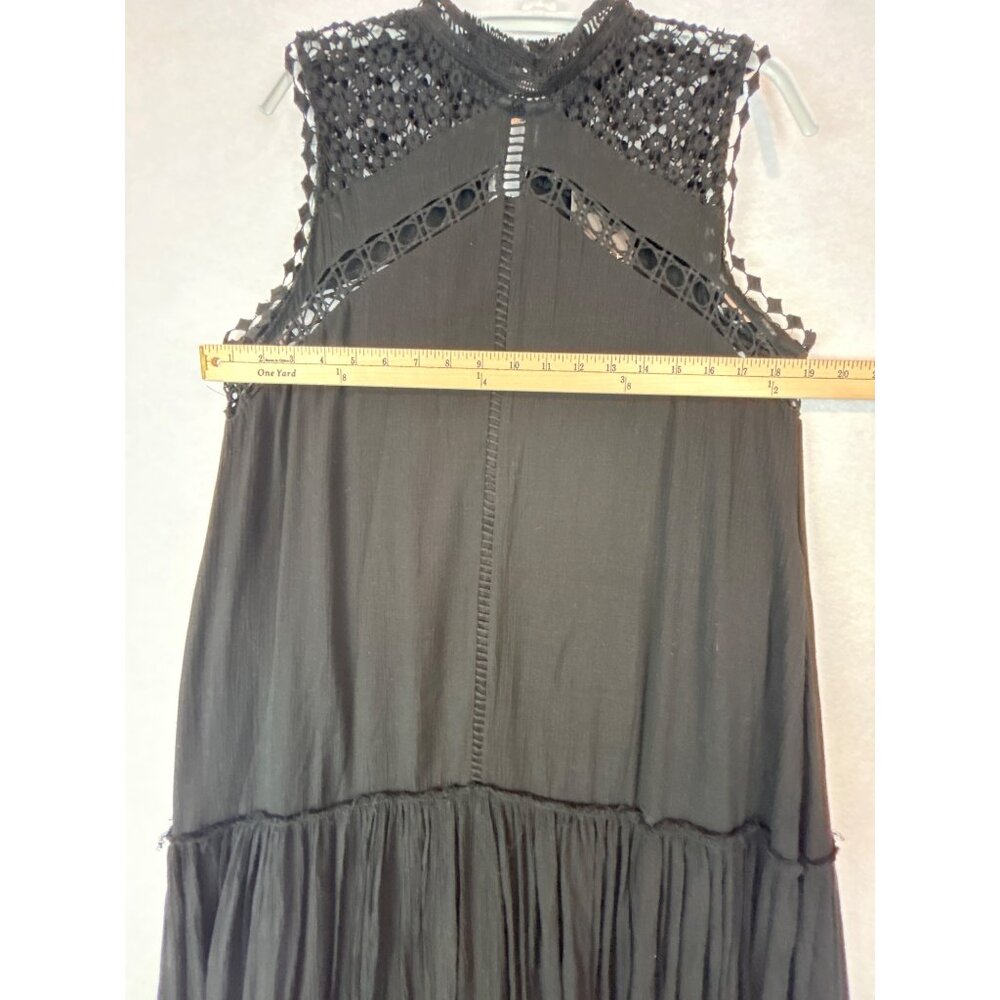 Fate Black Sleeveless Tiered Maxi Dress Lace Crochet Raw Hem Boho - Picture 10 of 13